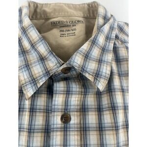 Faded Glory Shirt‎ Mens Plaid Button Up Size 2XL Blue White Yellow Short Sleeve